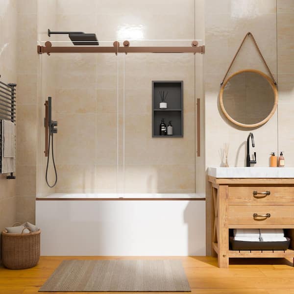 56-60 in. W x 58 in. H Sliding Frameless Tub Door in Oil Rubbed Bronze with 1/4 in. Tempered Clear Glass