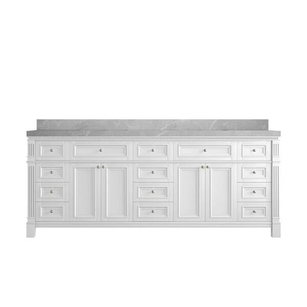 Willow Collections Paris 84 in. W x 22 in. D x 36 in. H Double Sink Bath Vanity in White with 2 in. Pearl Gray qt. Top