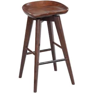 17.5 in. H Natural Brown Contoured Seat Wooden Frame Swivel Bar Stool with Angled Legs