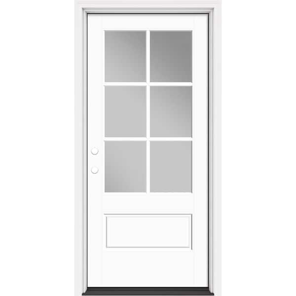 Masonite Performance Door System 36 in. x 80 in. VG 6-Lite Right-Hand Inswing Pearl White Smooth Fiberglass Prehung Front Door