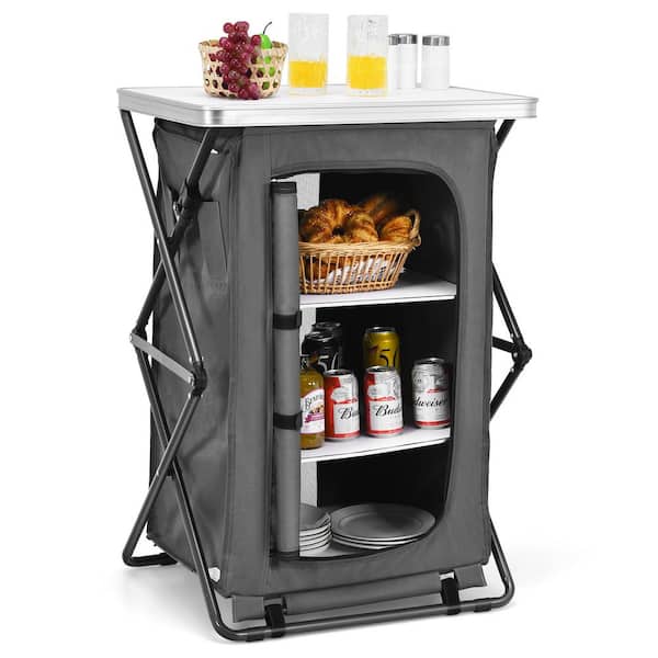 Livingandhome Dark Gray Camping Kitchen Table Portable Cabinet