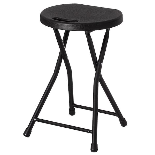Adult Portable Folding Stool with Handle, Compact Chair with Non-Slip Feet, Plastic Seat, and Metal Frame Legs, Black