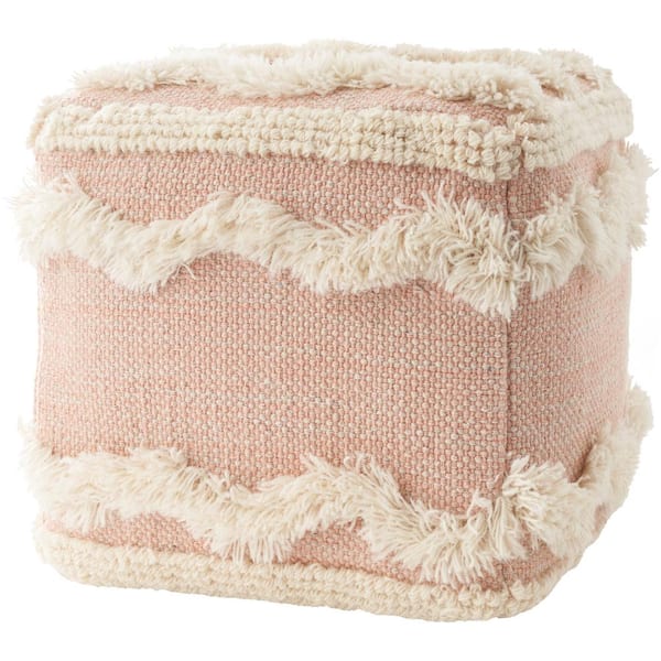 Mina Victory Life Styles Blush Woven Fringe 16 in. x 16 in. x 16 in. Ottoman