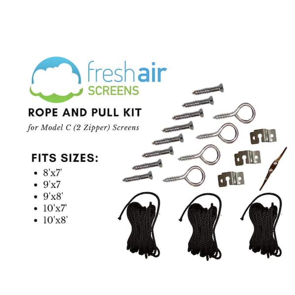 FRESH AIR SCREENS Small Rope and Pull Kit Fitting 2 Zippered Garage Door Screen up to 10 ft. Wide by 8ft. High