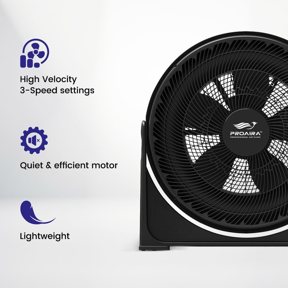 Proaira Black 23" Three Speed Floor Box Fan