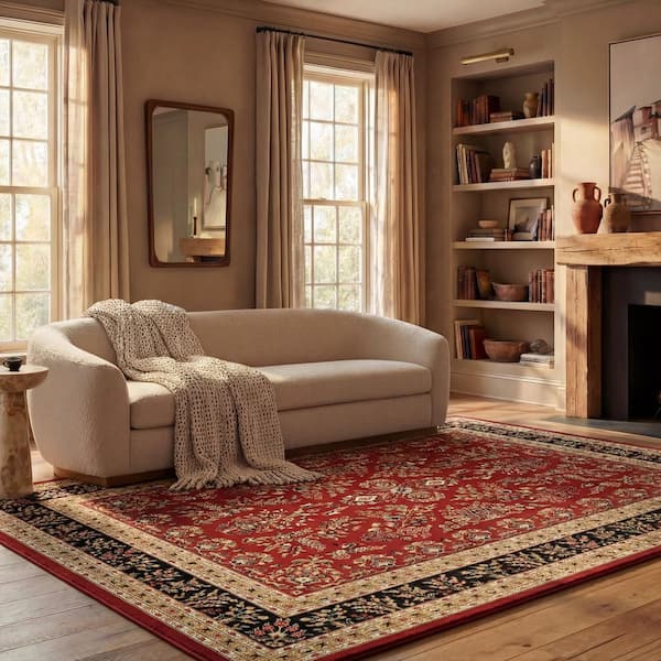 Lyndhurst 11 ft. x 15 ft. Red/Black Border Antique Floral Area Rug