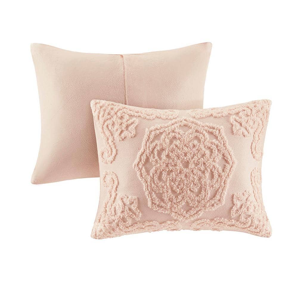 Blush Tufted Cotton Chenille Medallion Duvet Cover Set
