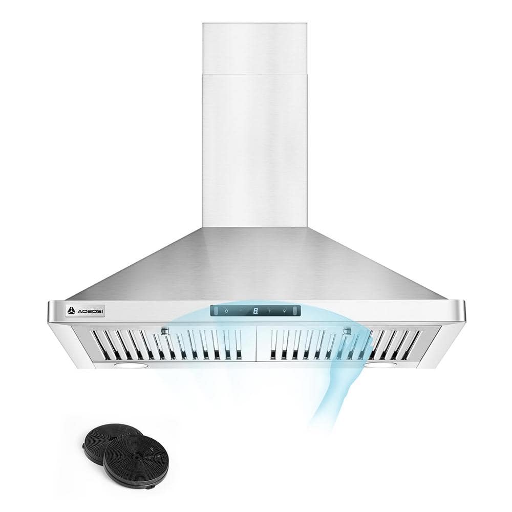 30 in. 1050 CFM Wall Mount Range Hood In Stainless Steel,Ductless and Ducted,3-Speed Exhaust Fan Kitchen Stove Vent Hood