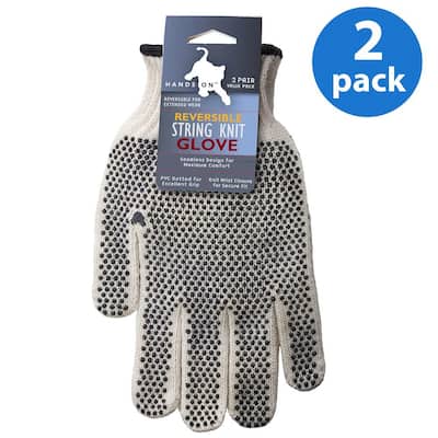 Men's String Knit Glove with Double Side PVC Dots (Reversible) - 2 Pair Value Pack