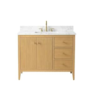 42 in. W x 22 in D x 38 in. H Single Sink Bath Vanity Cabinet in Linear Natural Oak with White Engineered Marble Top