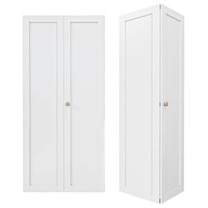 72 in. x 80 in. Solid Core 1-Lite Panel White Primed Composite MDF Interior Closet Bi-fold Door with Hardware