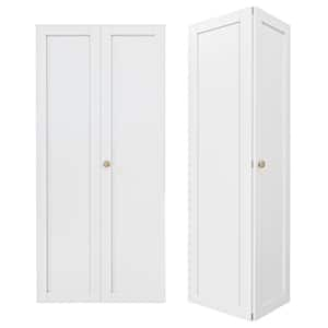 72 in. x 80 in. Solid Core 1-Lite Panel White Primed Composite MDF Interior Closet Bi-fold Door with Hardware