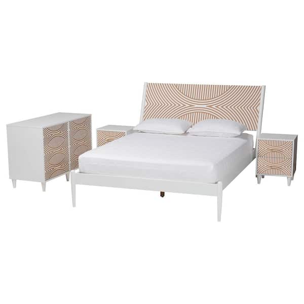 Baxton Studio Louetta 4-Piece White Wood King Bedroom Set