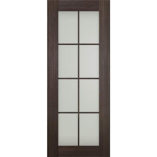Belldinni Vona 8-Lite 18 in. x 80 in. No Bore Solid Core Frosted Glass Veralinga Oak Prefinished Composite Wood Interior Door Slab