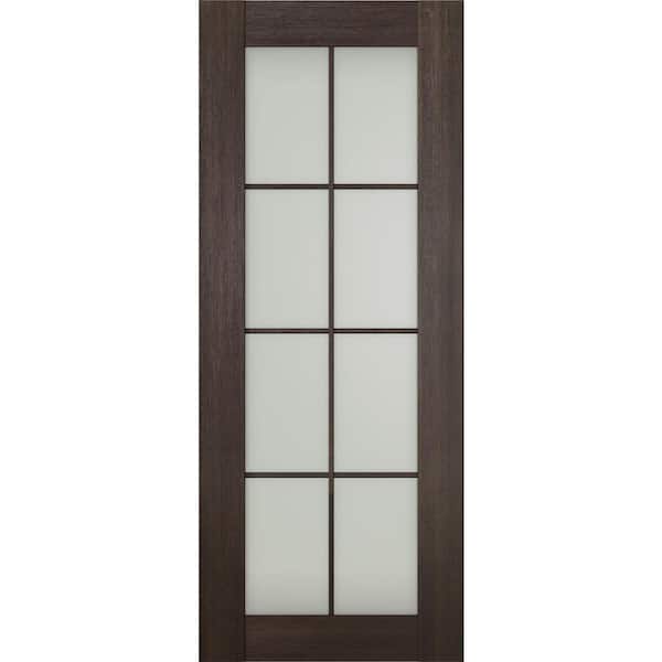Belldinni Vona 8-Lite 32 in. x 80 in. No Bore Solid Core Frosted Glass Veralinga Oak Prefinished Composite Wood Interior Door Slab