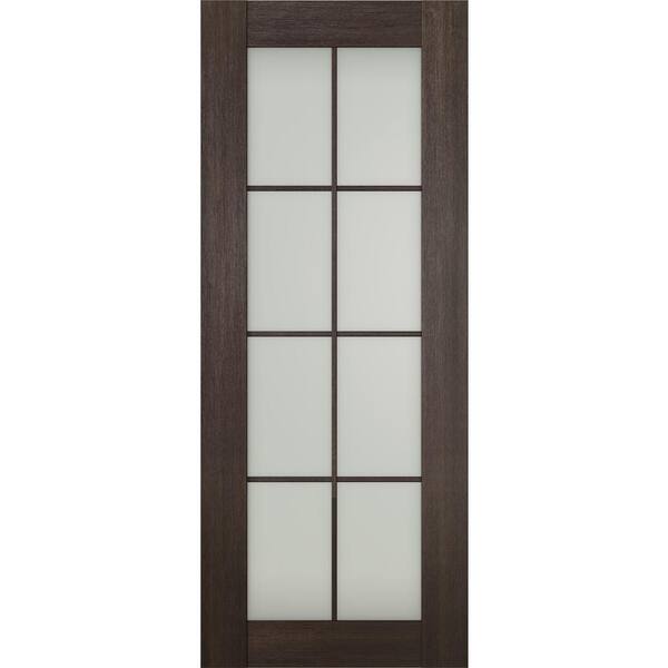 Belldinni Vona 8-Lite 18 in. x 96 in. No Bore Solid Core Frosted Glass Veralinga Oak Prefinished Composite Wood Interior Door Slab