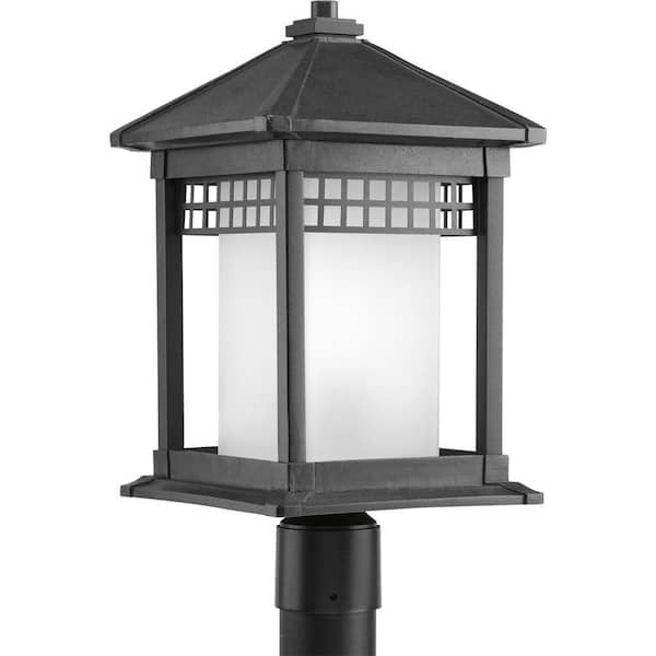 Progress Lighting Merit Collection 1 Light Textured Black Etched Glass Craftsman Outdoor Post Lantern P6400 31 The Home Depot Progress Lighting Merit Collection 1, Commercial Outdoor Post Light Fixtures