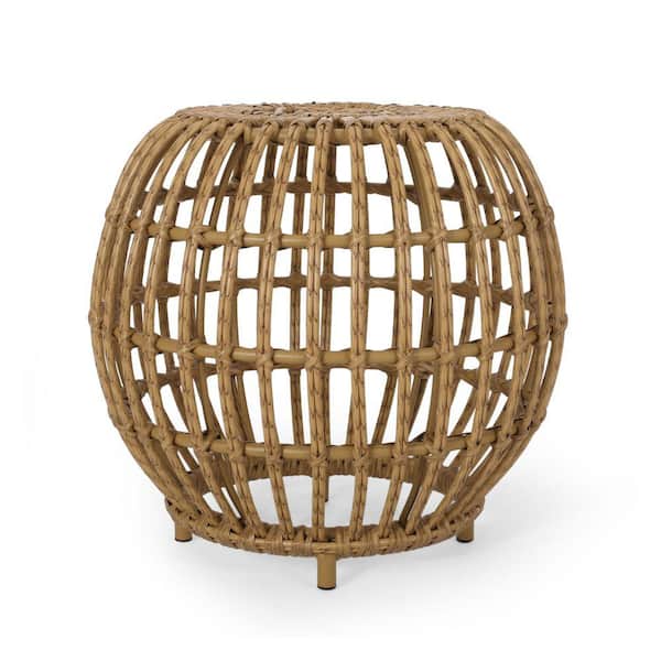 ITOPFOX Light Brown Wicker Outdoor Accent Table Boho Faux Rattan Weave Handcrafted Designed Coffee Furniture for Outdoor Decor