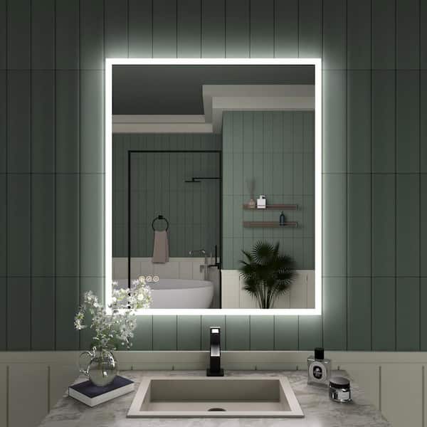 TaiMei 30 in. W x 36 in. H Frameless LED Single Bathroom Vanity Mirror in Polished Crystal