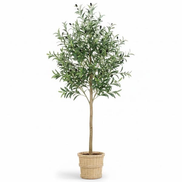 UUDULY 72.00 in. Artificial Olive Tree in Pot Indoor Faux Silk Plant ...