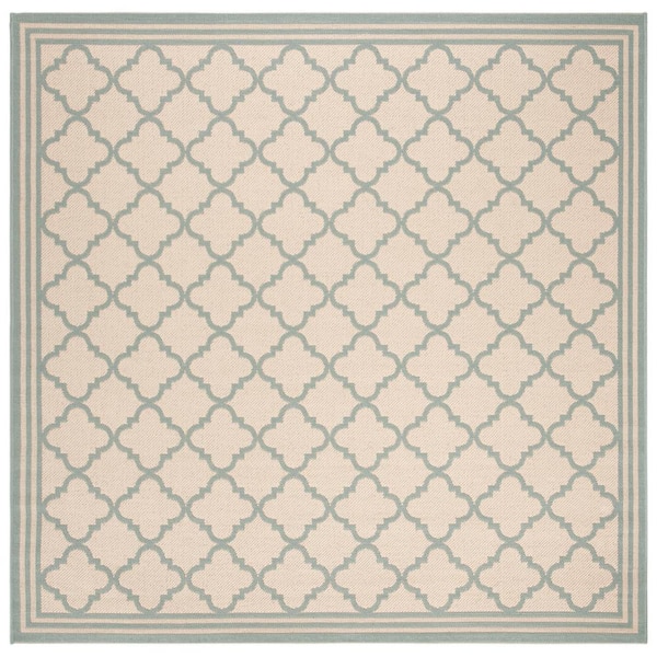 Linden Cream/Aqua 7 ft. x 7 ft. Square Geometric Trellis Border Area Rug