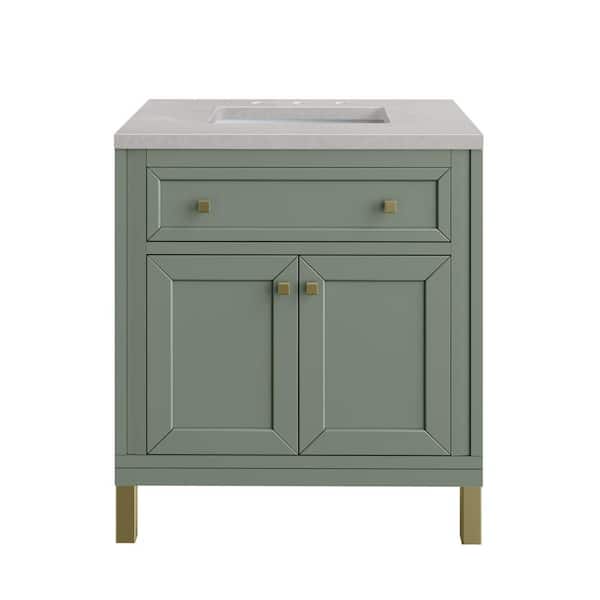 James Martin Vanities Chicago 30.0 in. W x 23.5 in. D x 34 in. H Bathroom Vanity in Smokey Celadon with Eternal Serena Quartz Top