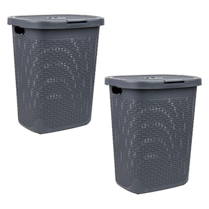 Gray 21 in. H x 13.75 in. W x 17.65 in. L Plastic 50L Slim Ventilated Rectangle Laundry Hamper with Lid (Set of 2)