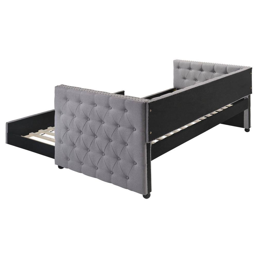 Gray Linen Twin Daybed with Tufted Upholstery and Drawer