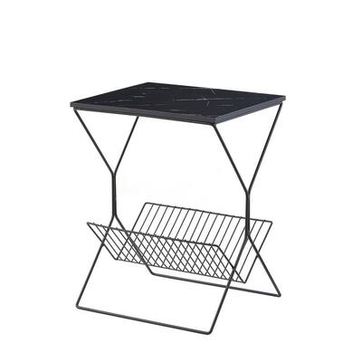 Bria Black/Black 17 in. W x 15 in. D x 22 in. H End Table Faux Marble