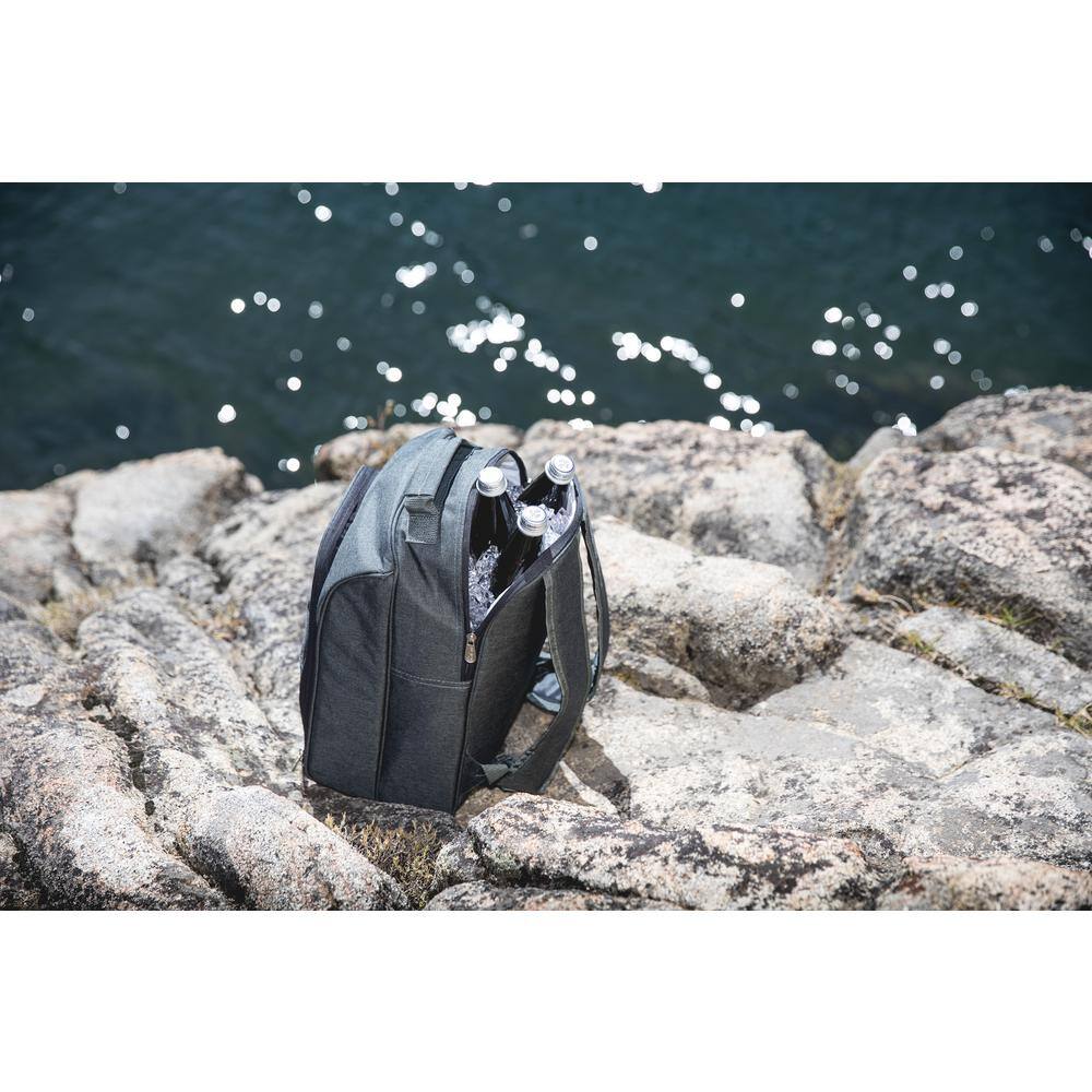 Gray Polyester Insulated Picnic Backpack with Wine Glasses