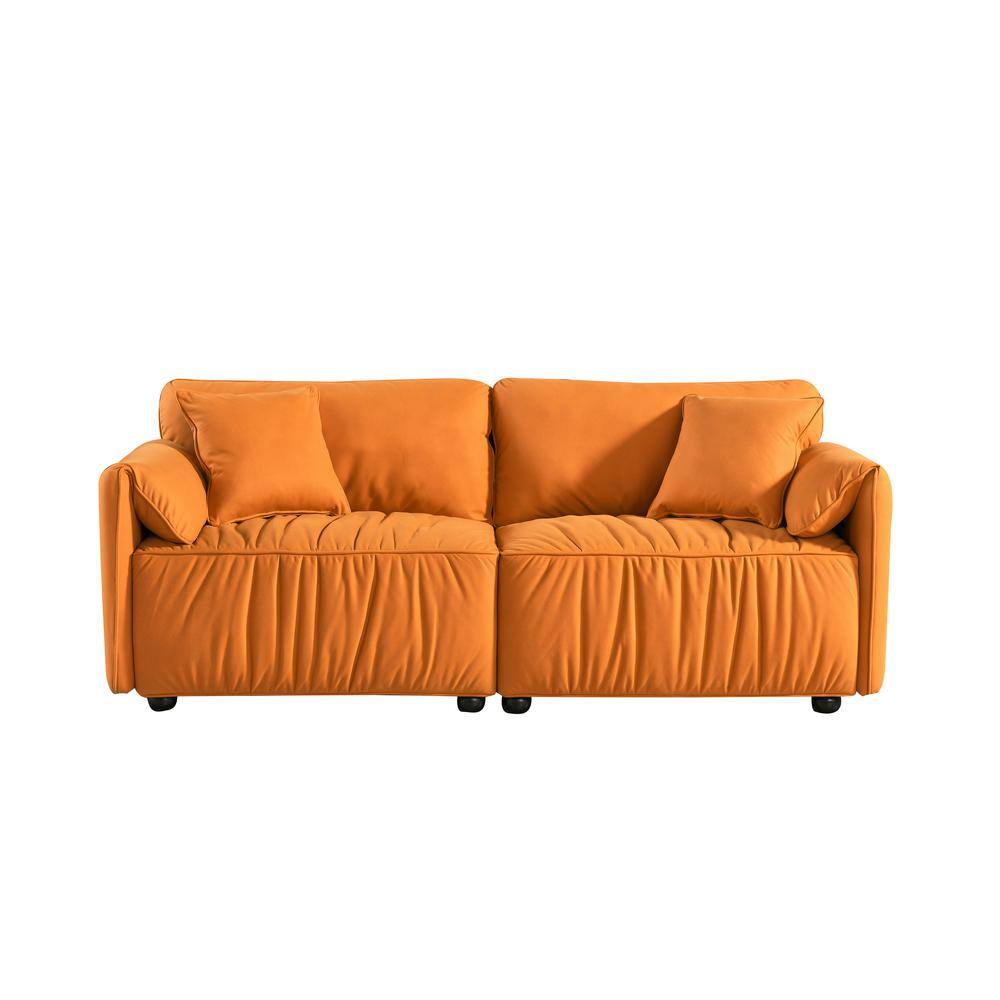 Modern 75.6 in. W Rolled Arm Fabric Straight 2-Seat Sofa Loveseat Sofa Couch with Hardwood Frame in Orange