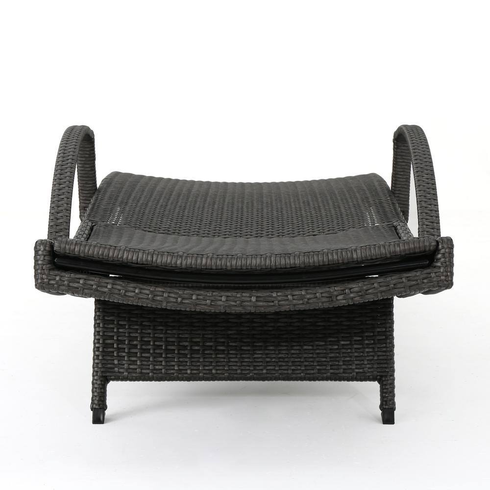 Gray Wicker Outdoor Adjustable Arm Chaise Lounges, Set of 2