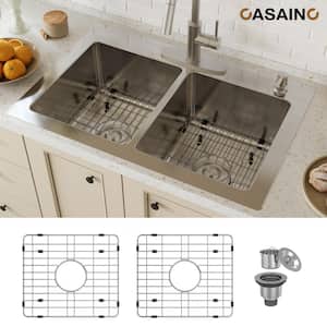 33 in. Drop-In Double Bowl 18 Gauge Stainless Steel Kitchen Sink with Bottom Grid and Basket Strainer, cUPC Certified