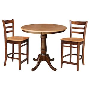 3-Piece 36 in. Espresso/Cinnamon Solid Wood Round Table with 2-Side Stools