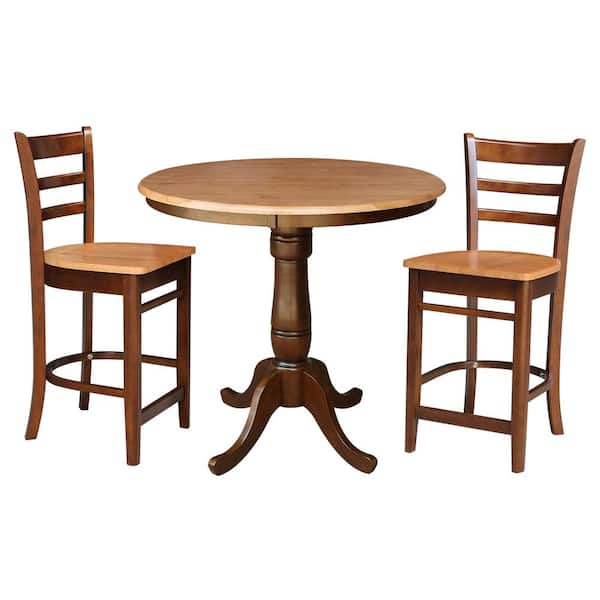 International Concepts 3-Piece 36 in. Espresso/Cinnamon Solid Wood Round Table with 2-Side Stools