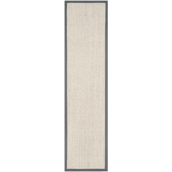 Natural Fiber Marble/Gray 3 ft. x 12 ft. Border Runner Rug
