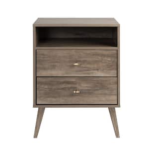 Milo Mid Century Modern 2-Drawer Drifted Gray Tall Nightstand with Open Shelf
