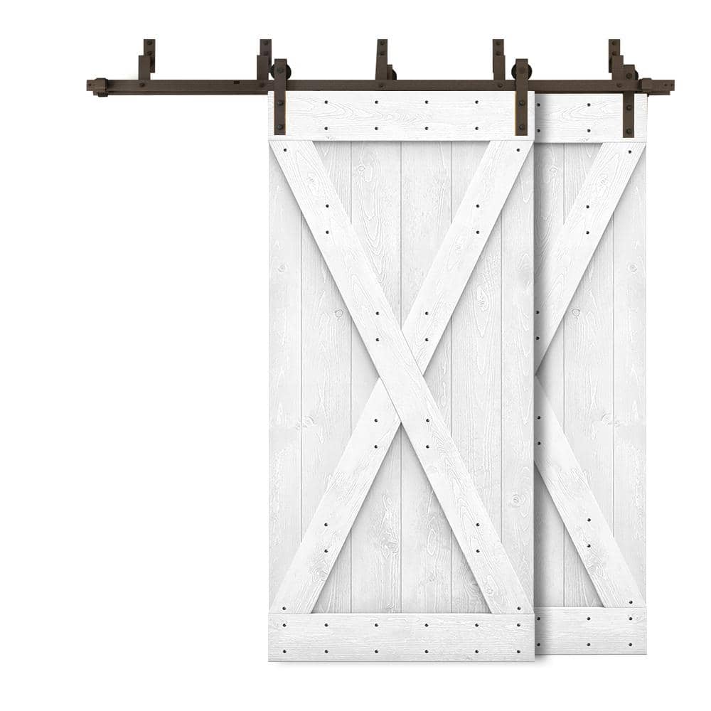 68 in. x 84 in. X Bypass White Stained DIY Solid Wood Interior Double Sliding Barn Door with Hardware Kit price history on PriceWatchPro