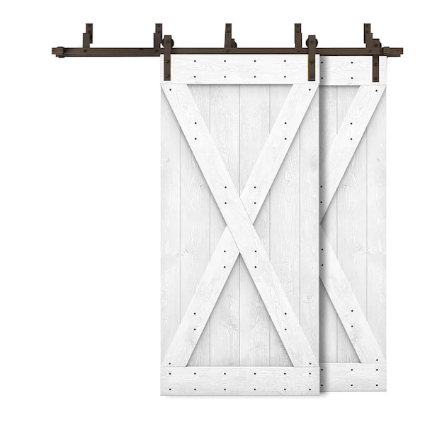 CALHOME 80 in. x 84 in. X Bypass White Stained DIY Solid Wood Interior Double Sliding Barn Door with Hardware Kit