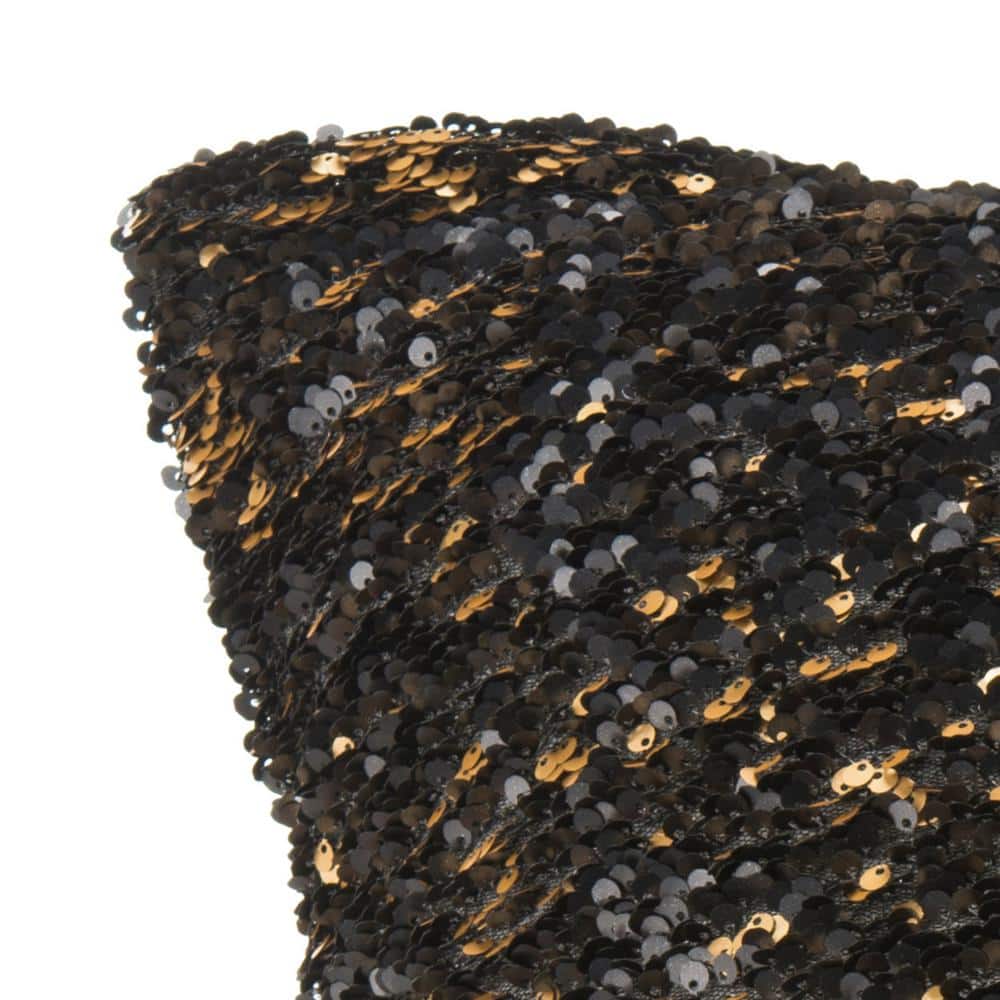 Gold and Black Sequined 18" Square Throw Pillow