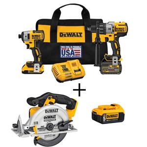20V MAX Cordless Combo Kit, Circ Saw, (1) FLEXVOLT 6.0Ah Battery, (1) 20V 2.0Ah Battery, and (1) 20V 5.0Ah Battery