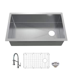 Professional Zero Radius 36 in. Undermount Single Bowl 16 Gauge Stainless Steel Kitchen Sink with Spring Neck Faucet