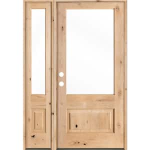 50 in. x 80 in. Farmhouse Knotty Alder Right-Hand/Inswing 3/4-Lite Clear Glass Unfinished Wood Prehung Front Door LSL