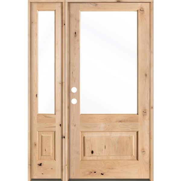 Krosswood Doors 50 in. x 80 in. Farmhouse Knotty Alder Right-Hand/Inswing 3/4-Lite Clear Glass Unfinished Wood Prehung Front Door LSL
