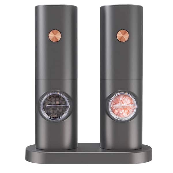 Electric Salt and Pepper Grinder Set, One-Handed Operation, Adjustable Coarseness, LED Light,Stand Included for Kitchen