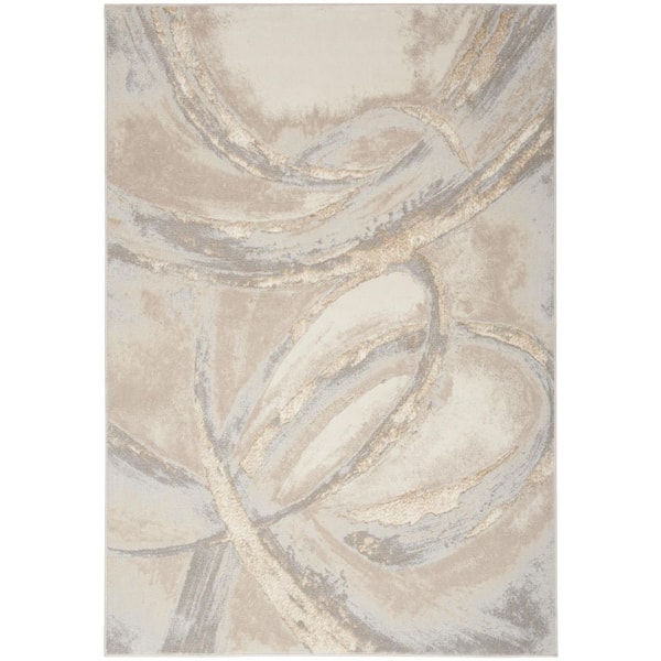 Inspire Me! Home Decor Brushstrokes Beige/Grey 5 ft. x 7 ft. Abstract Contemporary Area Rug