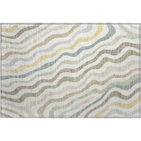 Mayfield Premium Machine Washable Abstract AMF2570 Ivory 2 ft. x 3 ft. Accent Rug