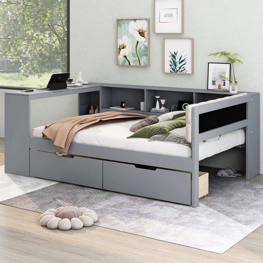 Gray Full Size Daybed with Storage Shelves, Drawers, Charging Station price history on PriceWatchPro