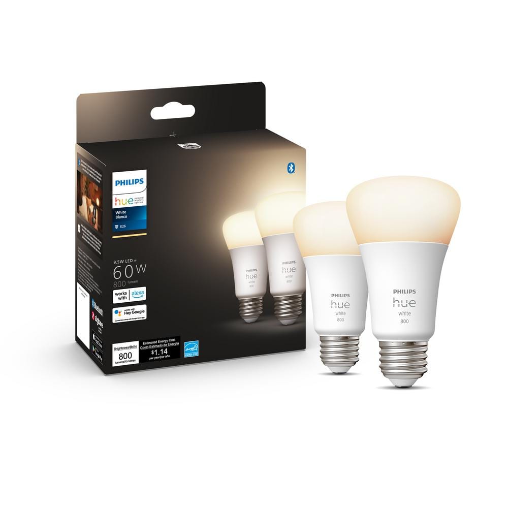 Philips Hue Soft White A19 60W Equivalent Dimmable LED Smart Light Bulb (4 Pack)