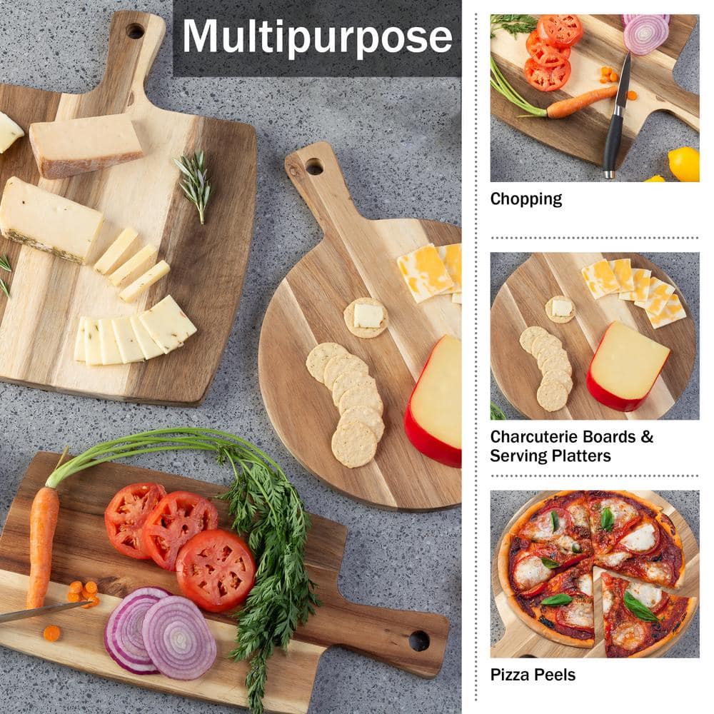 Classic Acacia Wood 3-Piece Cutting Board Set with Handles
